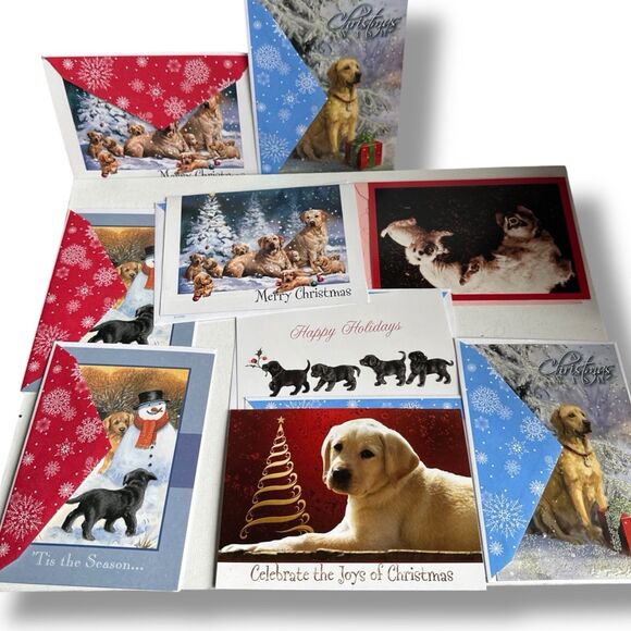Dog Christmas Cards Lot of 9 Yellow Lab Black Lab Mixed Prints Holiday Greeting - Picture 5 of 14